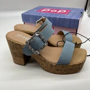Pop Womens Sharice Heeled Sandals Denim Light Blue Size 9M